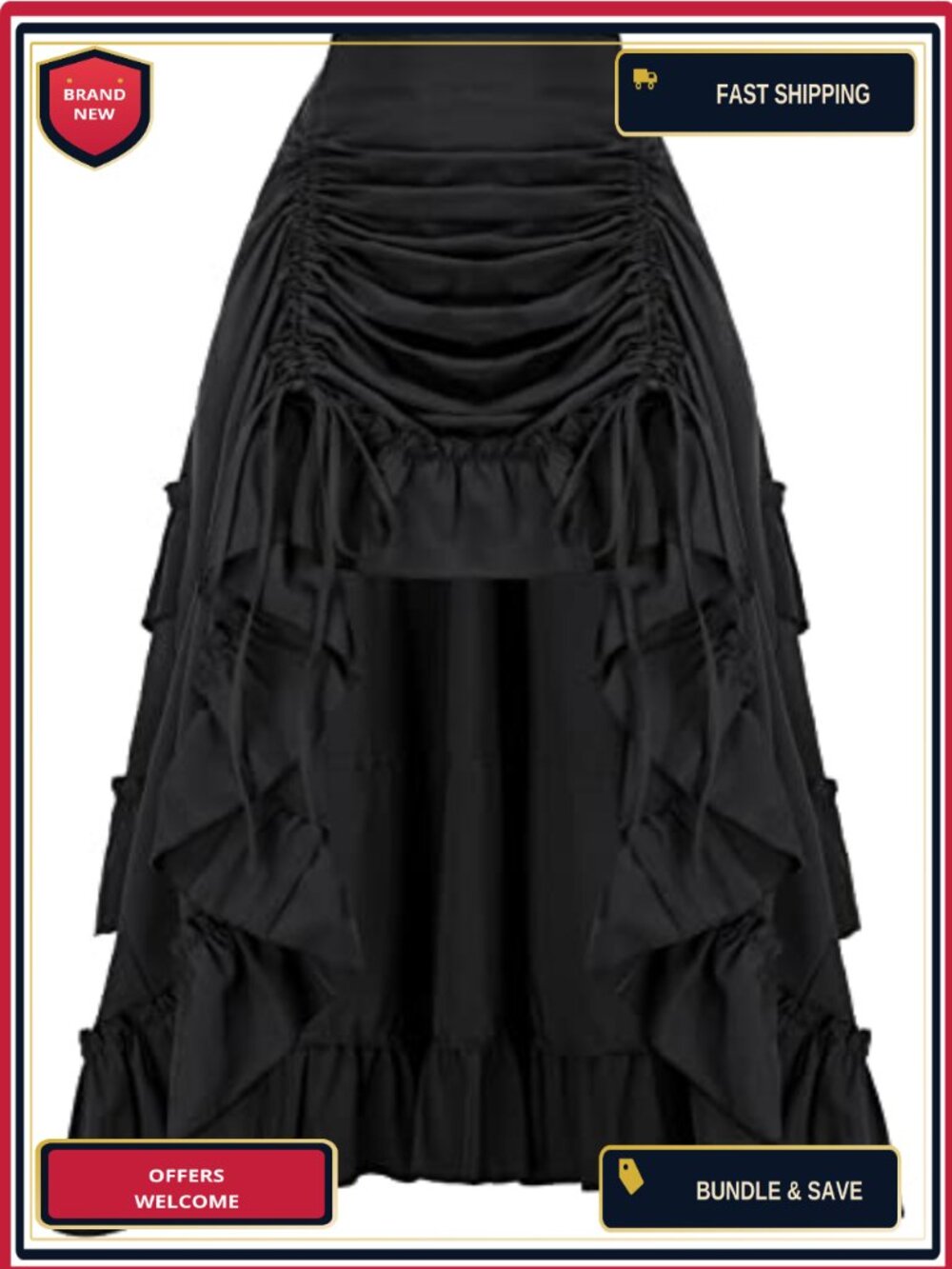 Renaissance Pirate High-Low Ruffle Maxi Skirt Whimsical Costume